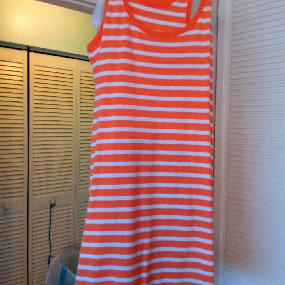 Orange tank dress with white stripe